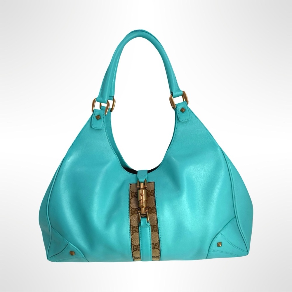Vintage Authentic Gucci Turquoise Leather Hobo Bag